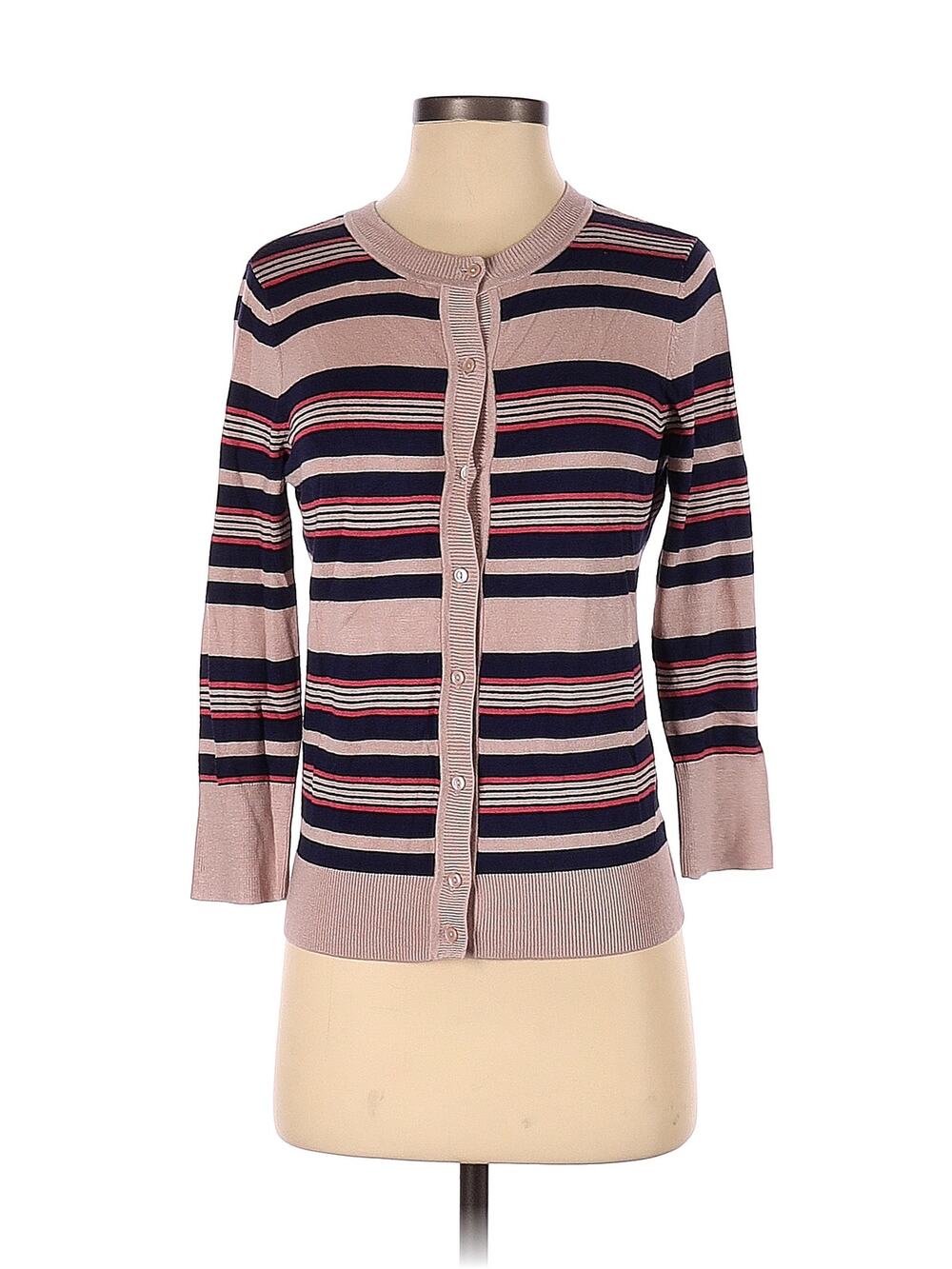 Halogen Cardigan Size Small Women Pink Brown Striped Button Down Red Black